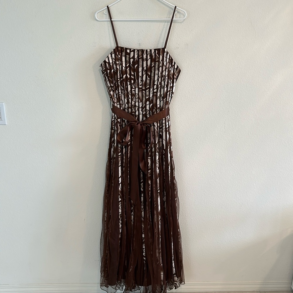 Vintage Y2K Aspeed Brown Mesh Waist Tie Maxi Evening Dress